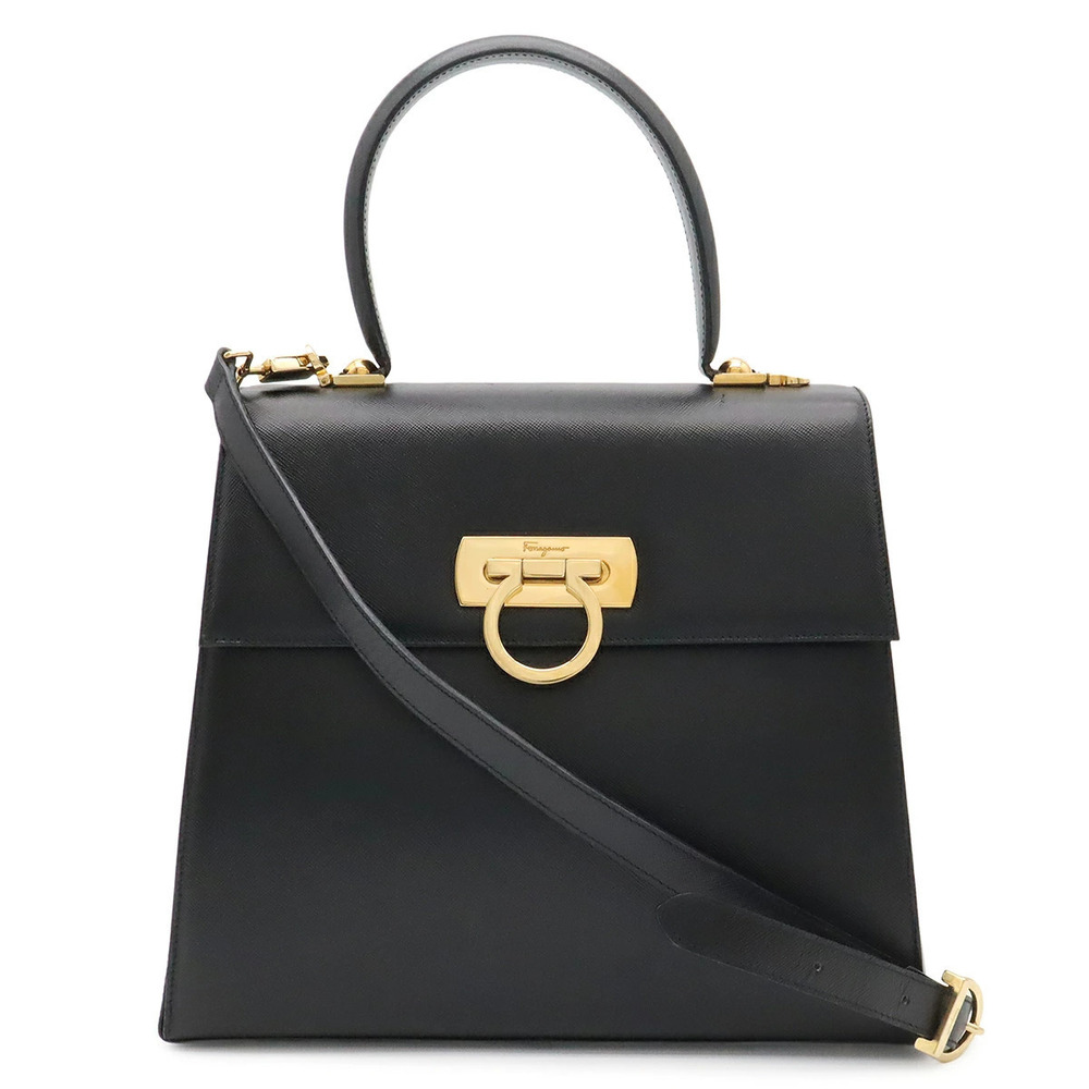 Salvatore Ferragamo Gancini 2way Shoulder Bag Leather Black